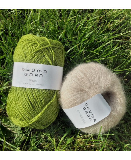 STRIKKEPAKKE KATRINE VENDBAR LUE EPLEGRØNN/BEIGE