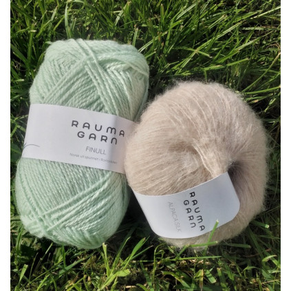 STRIKKEPAKKE KATRINE VENDBAR LUE  LYS MINTGRØNN/BEIGE